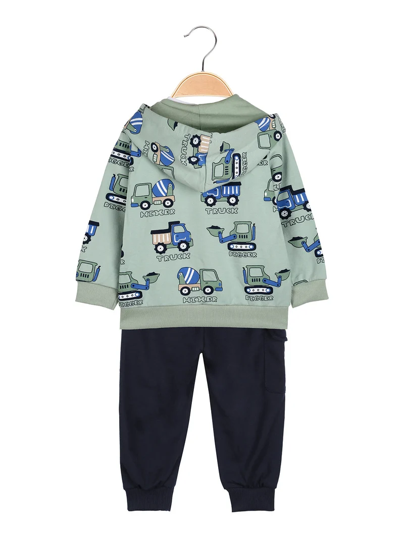 Completo 3 pezzi da neonato con cappuccio e zip - verde chiaro
