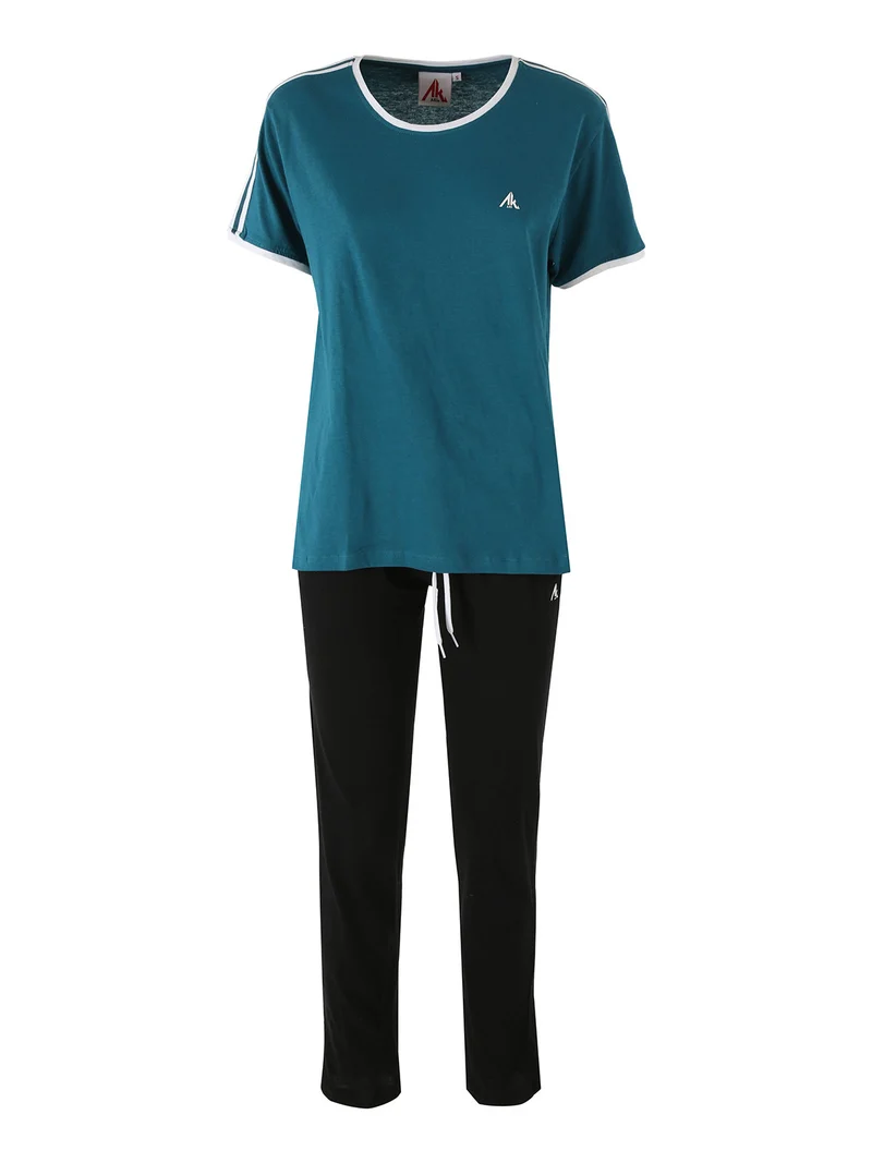 Completo sportivo da donna con t-shirt e pantaloni lunghi - ottanio