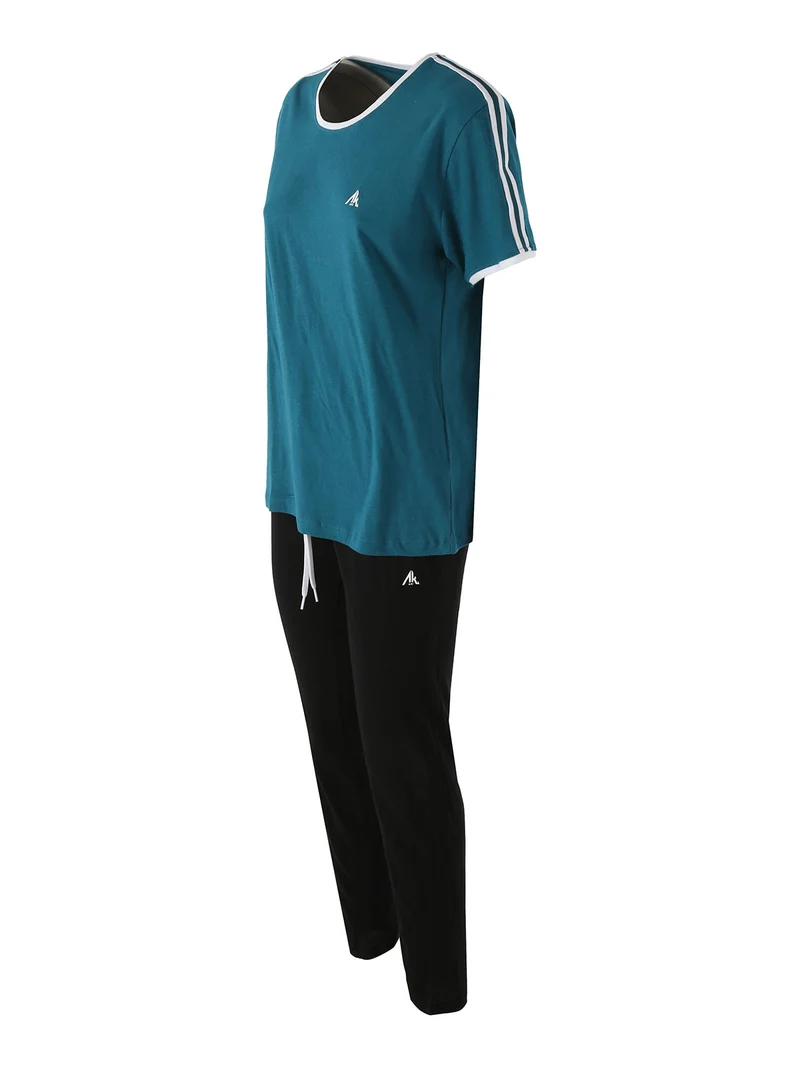 Completo sportivo da donna con t-shirt e pantaloni lunghi - ottanio