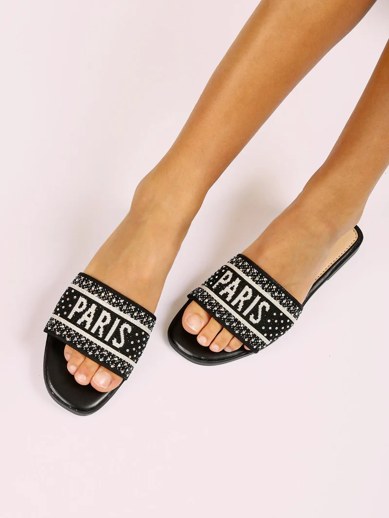 Ciabatte donna con strass - nero