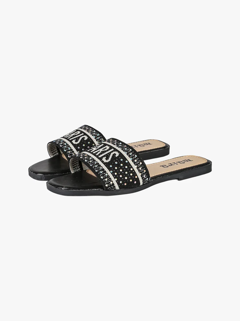 Ciabatte donna con strass - nero
