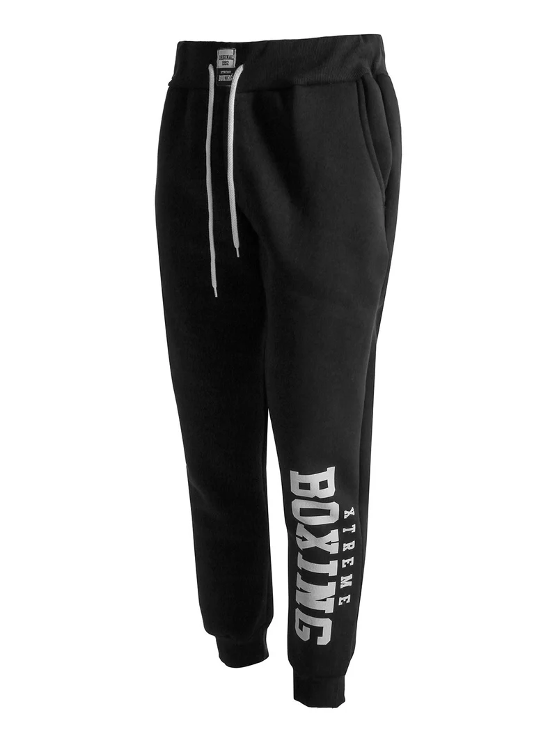 Pantaloni tuta da uomo felpati con logo - nero
