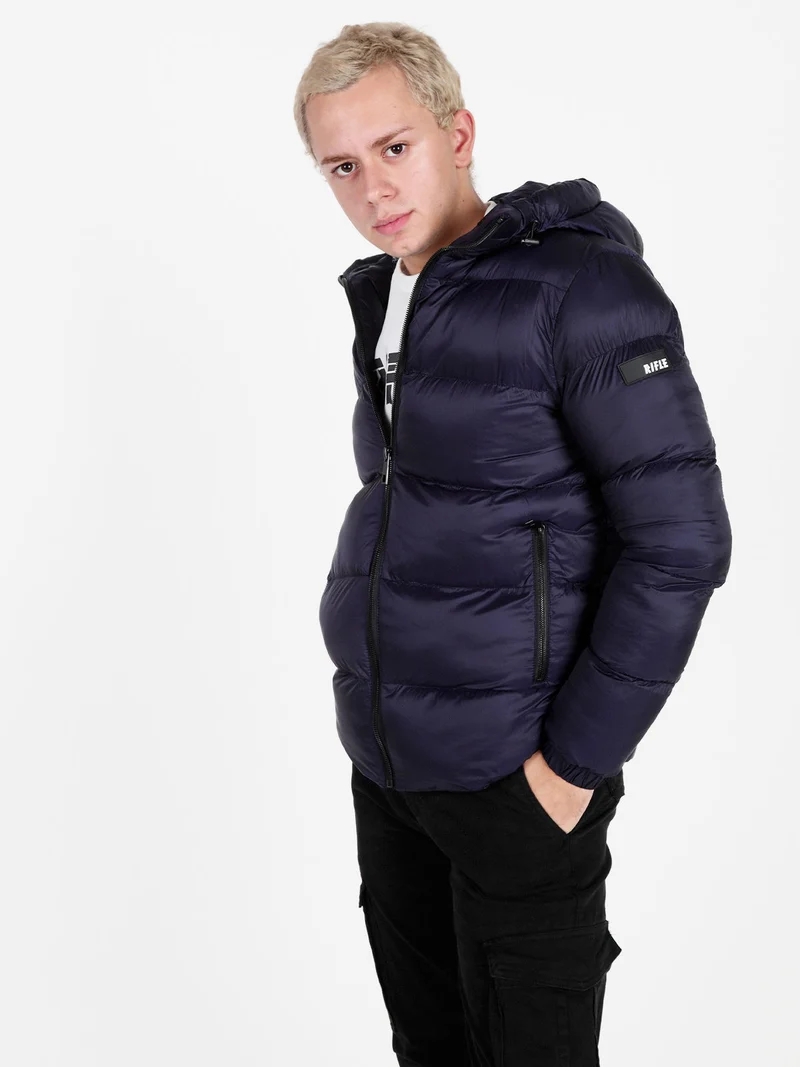 Giubbotto da uomo imbottito con cappuccio e zip - blu scuro