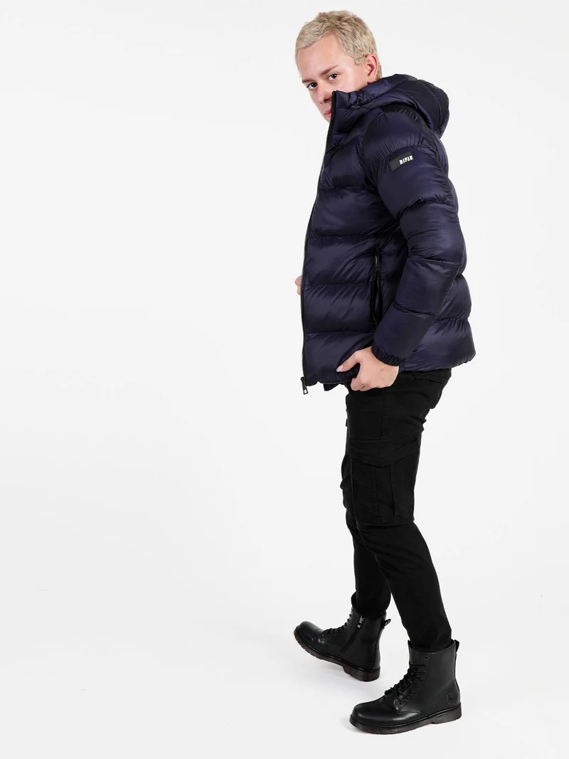 Giubbotto da uomo imbottito con cappuccio e zip - blu scuro