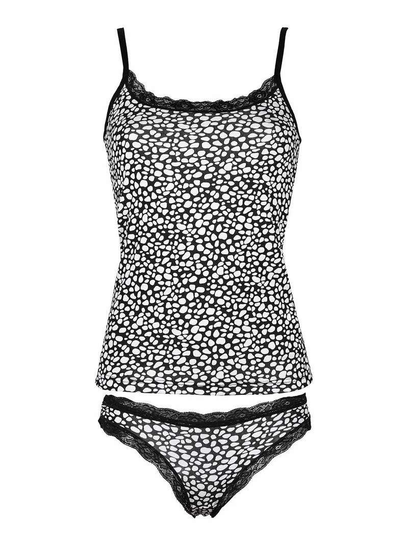 Coordinato intimo donna top+slip pizzo - nero
