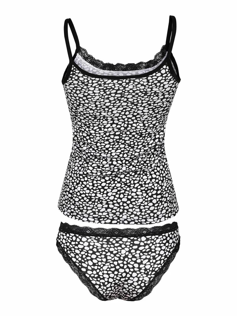 Coordinato intimo donna top+slip pizzo - nero