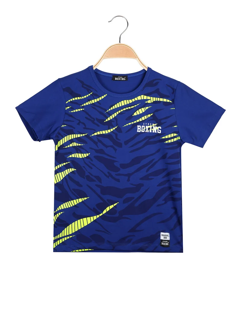 T-shirt girocollo da ragazzo in cotone con stampe - blu