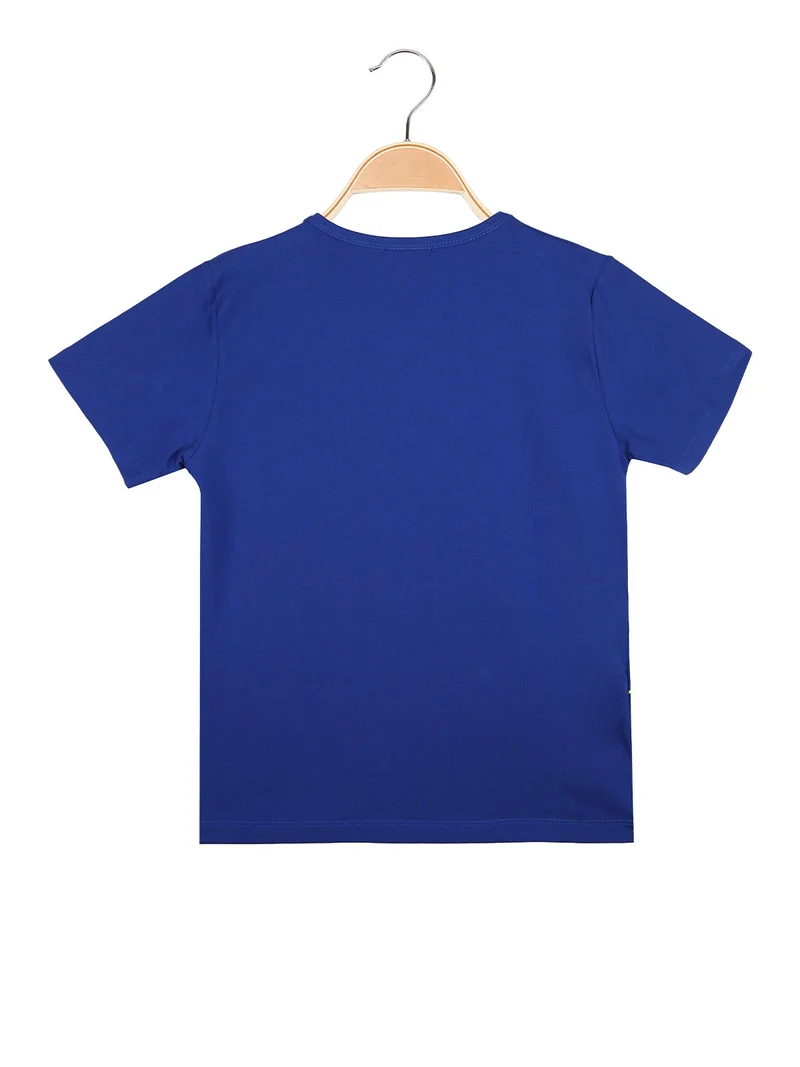 T-shirt girocollo da ragazzo in cotone con stampe - blu