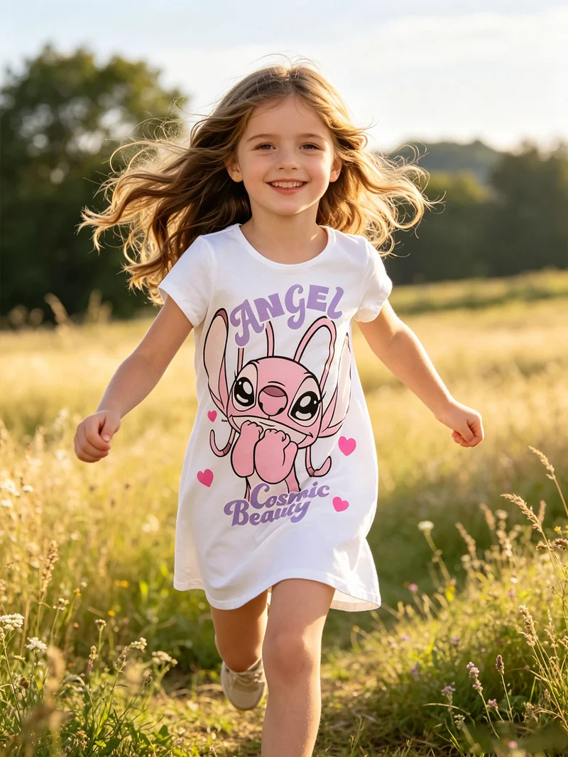 Maxi t-shirt da bambina in cotone con stampa personaggio - rosa