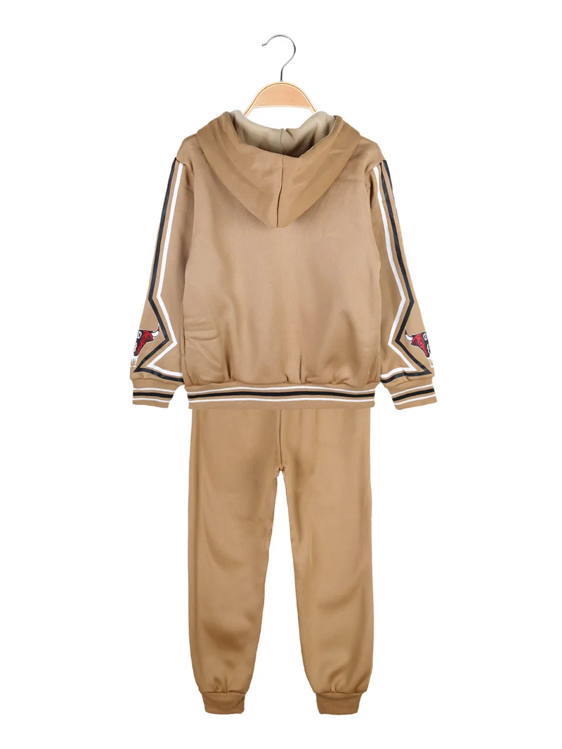 Completo sportivo 2 pezzi da bambino con cappuccio e zip - cammello