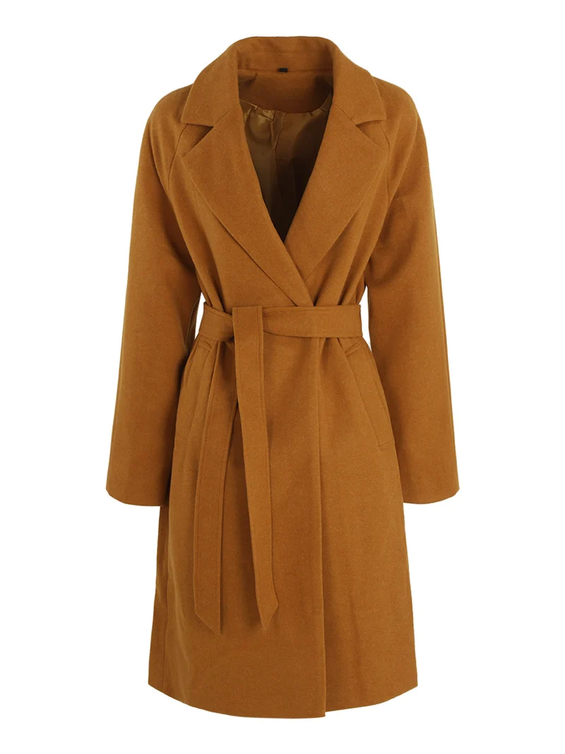 Cappotto doppiopetto da donna con cintura - senape