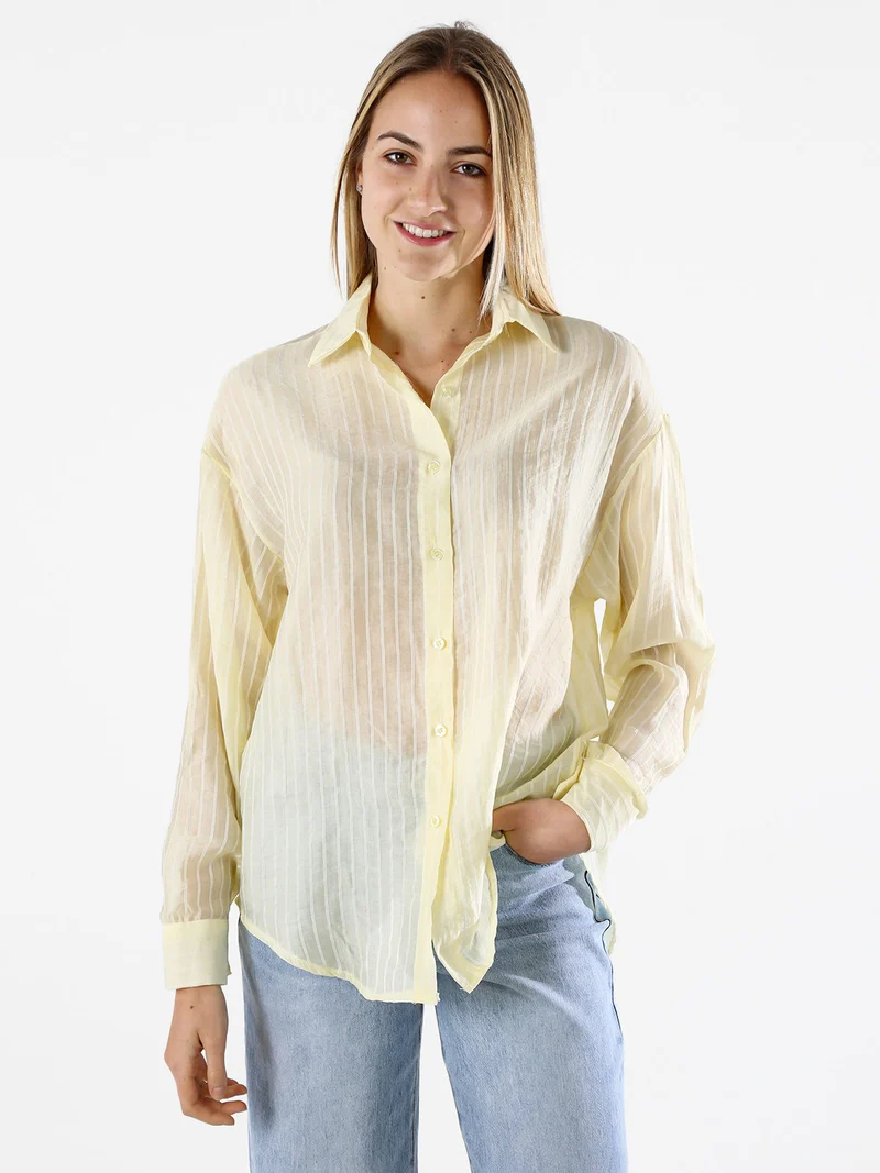 Camicia donna oversize a maniche lunghe - giallo