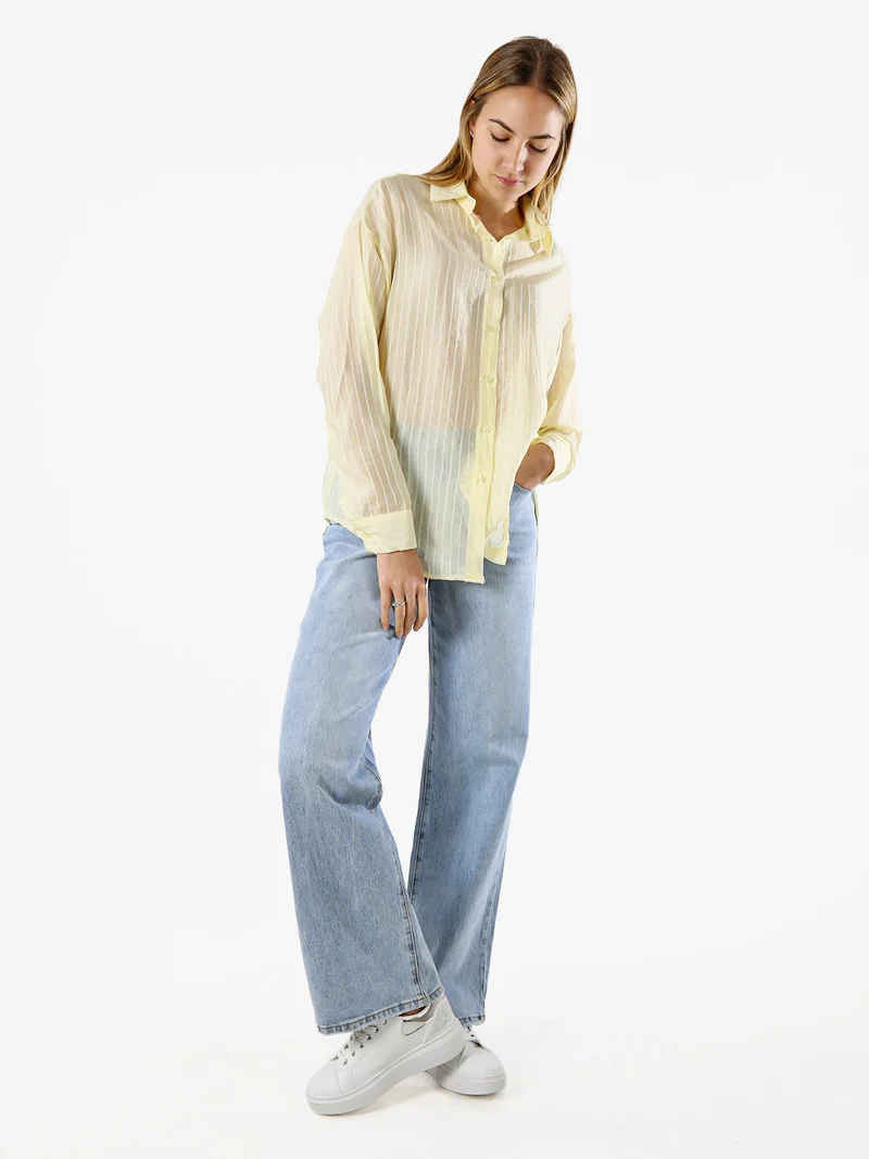 Camicia donna oversize a maniche lunghe - giallo