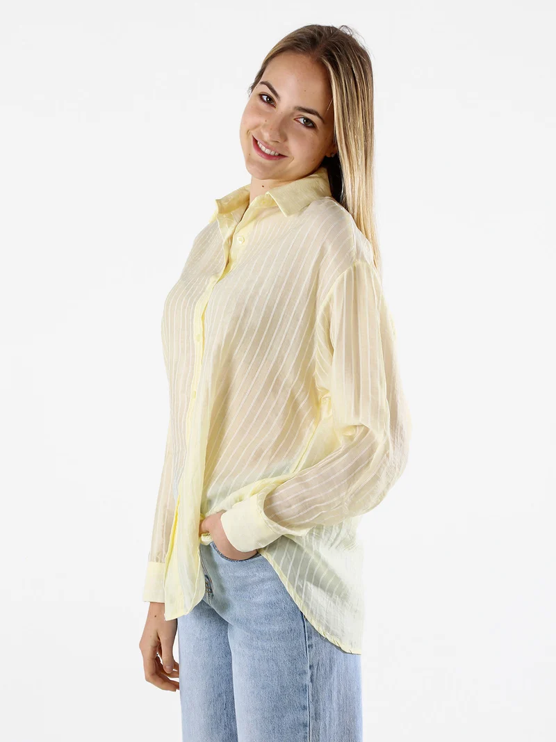 Camicia donna oversize a maniche lunghe - giallo