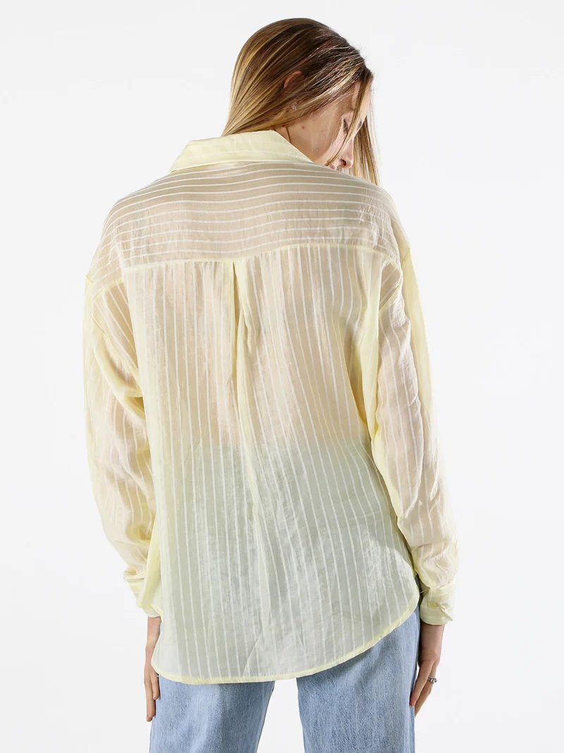 Camicia donna oversize a maniche lunghe - giallo