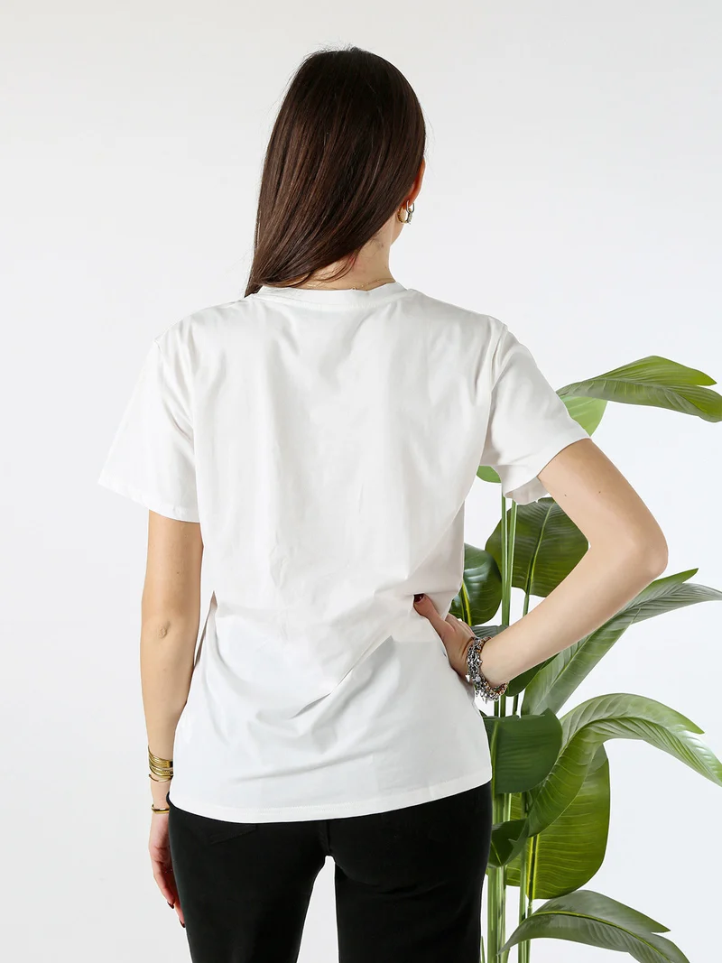 T-shirt donna in cotone con stampa e strass - verde
