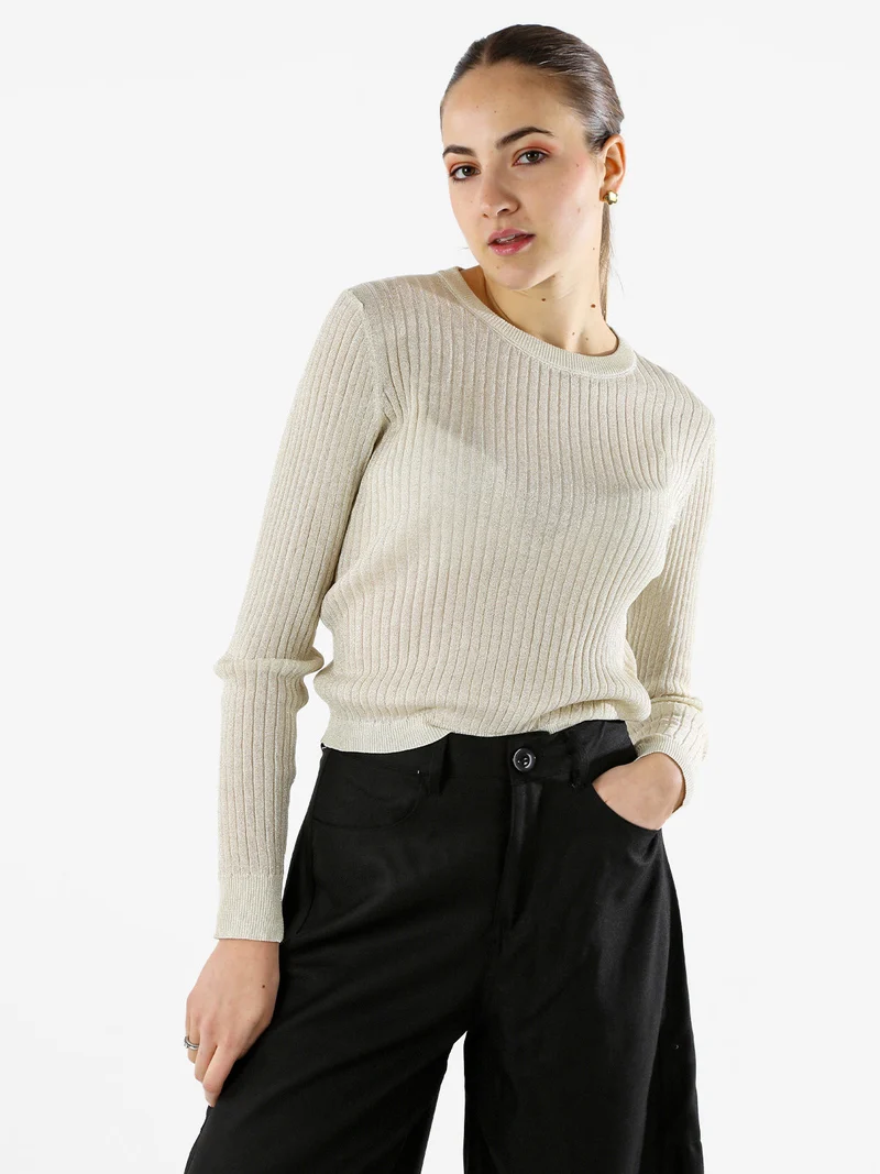 Maglia donna a coste con lurex - beige