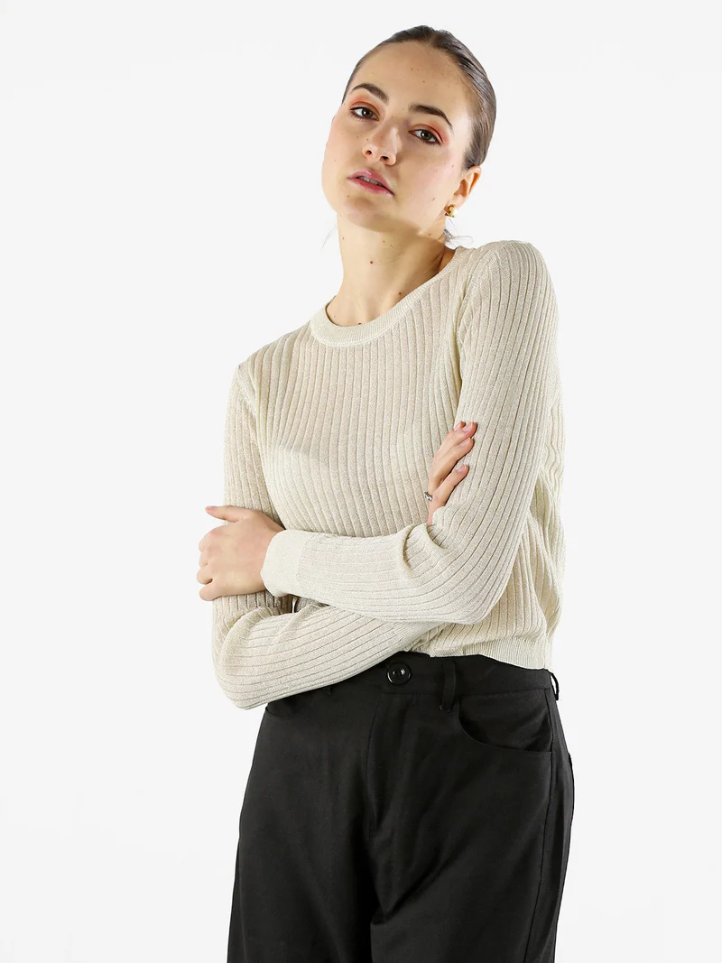 Maglia donna a coste con lurex - beige