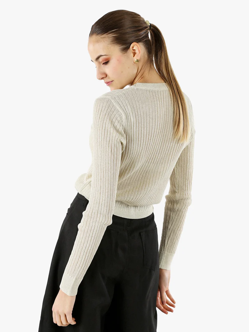 Maglia donna a coste con lurex - beige