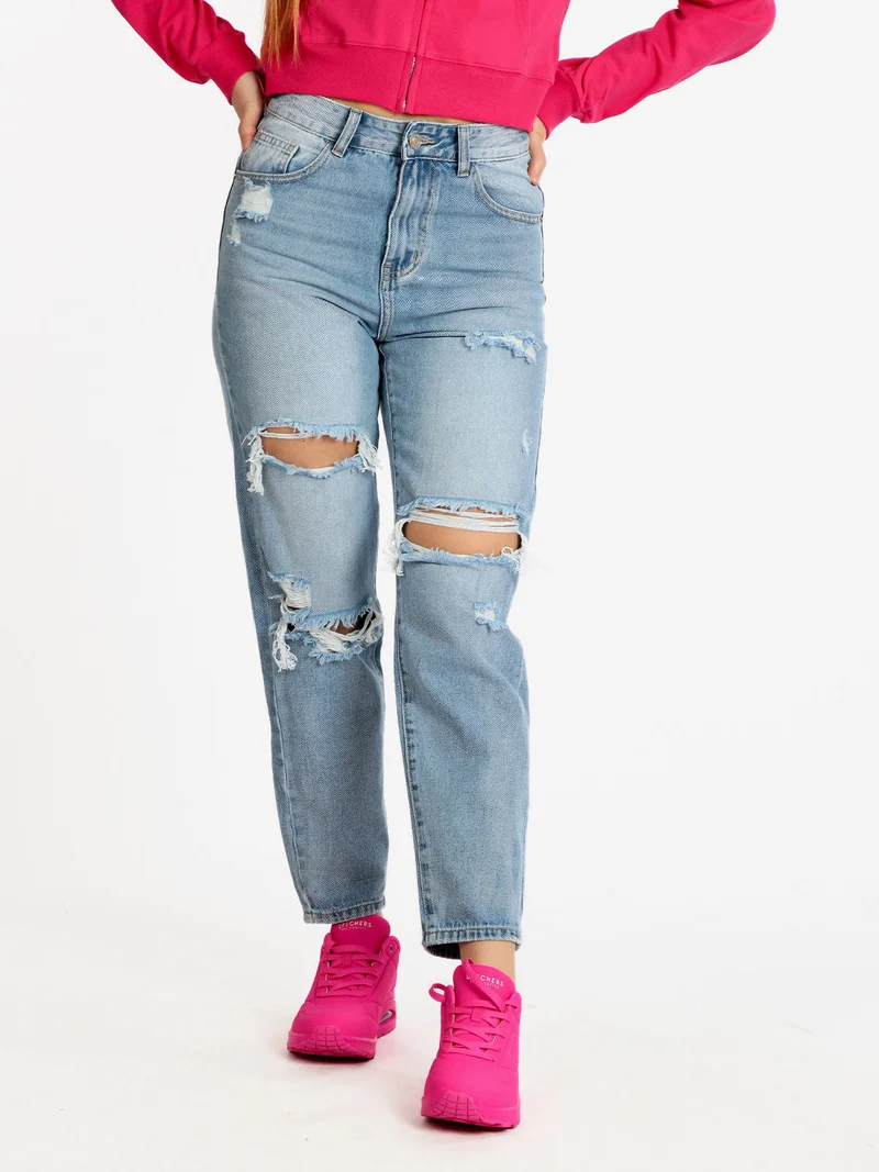 Jeans donna a vita alta con strappi - jeans