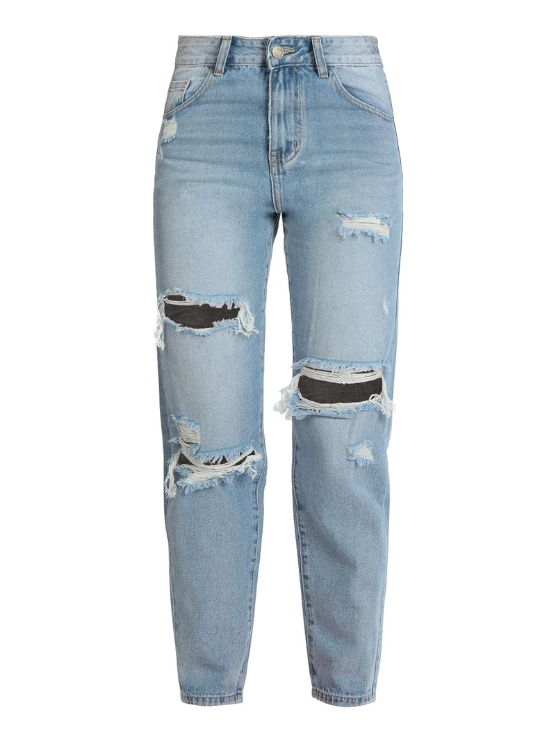 Jeans donna a vita alta con strappi - jeans