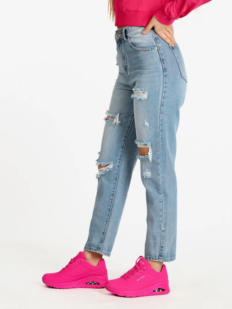 Jeans donna a vita alta con strappi - jeans