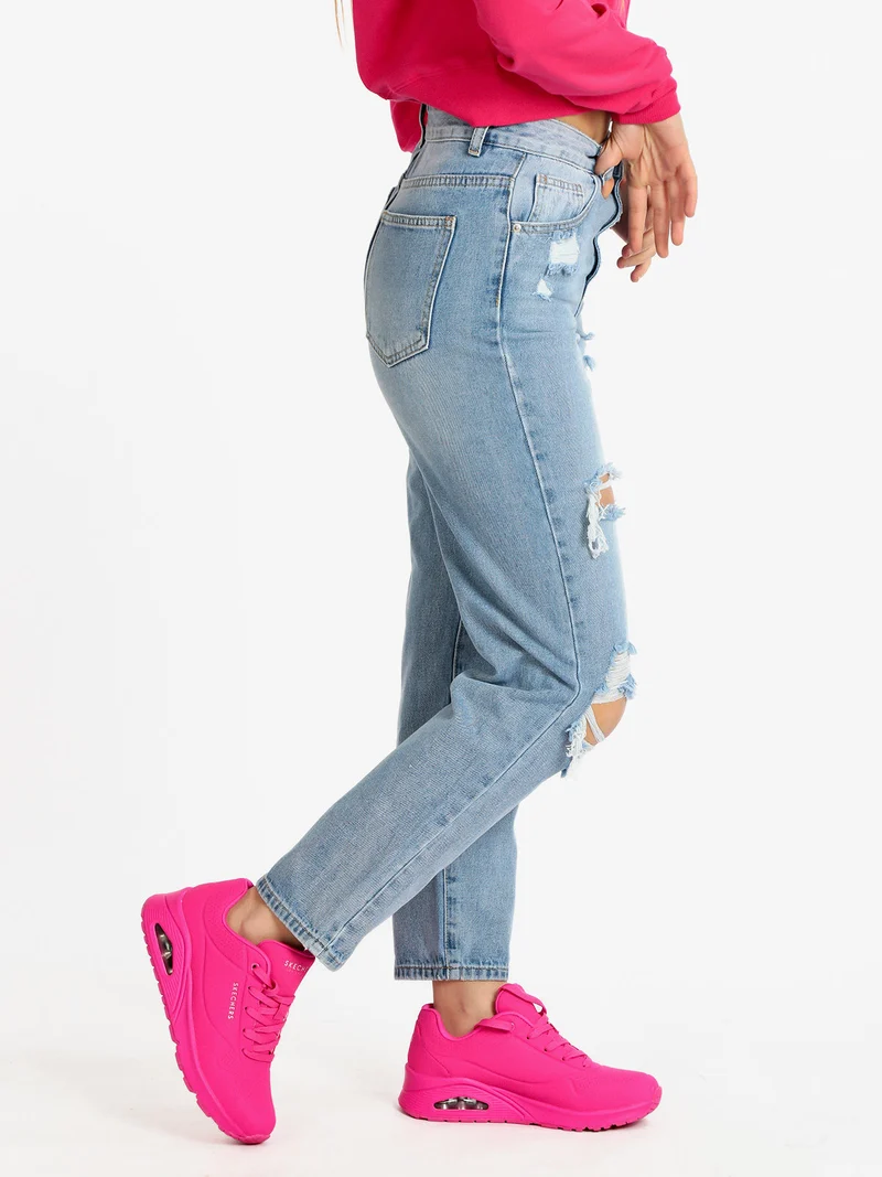 Jeans donna a vita alta con strappi - jeans