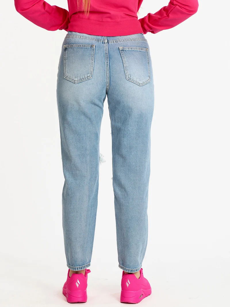 Jeans donna a vita alta con strappi - jeans