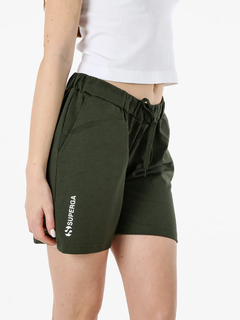 Shorts donna in misto cotone con logo - militare