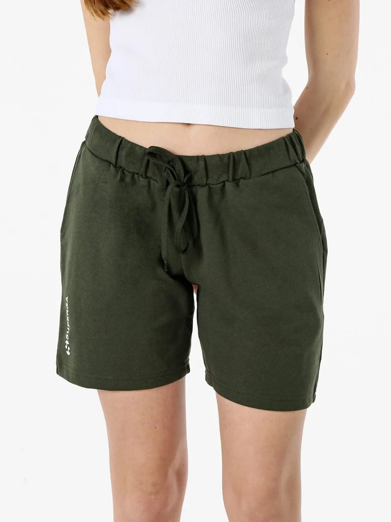 Shorts donna in misto cotone con logo - militare