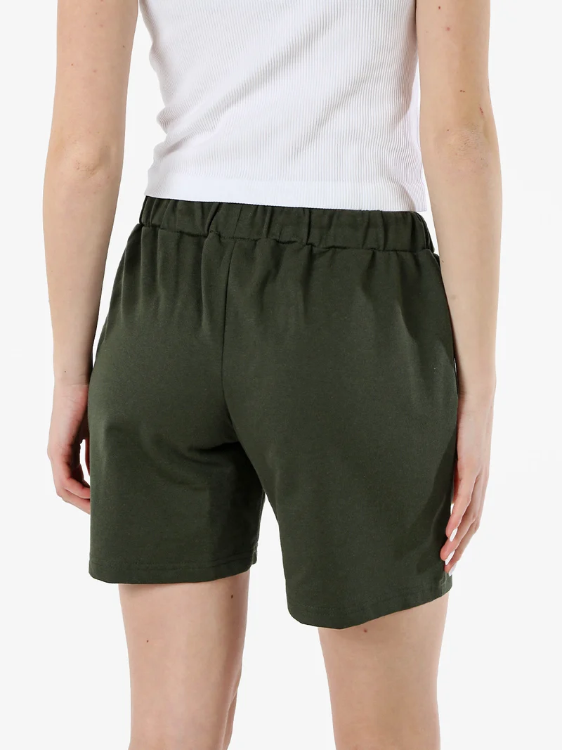 Shorts donna in misto cotone con logo - militare