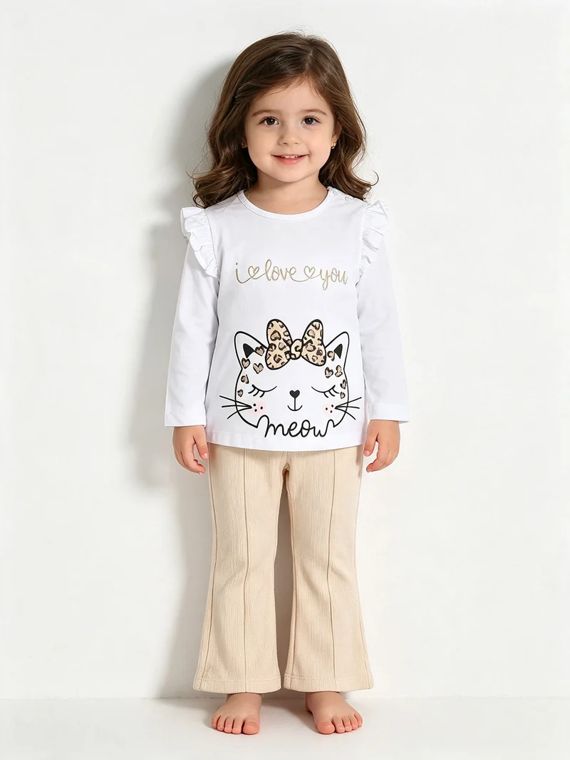 Completo 2 pezzi da neonata con maglietta e leggings a costine - bianco