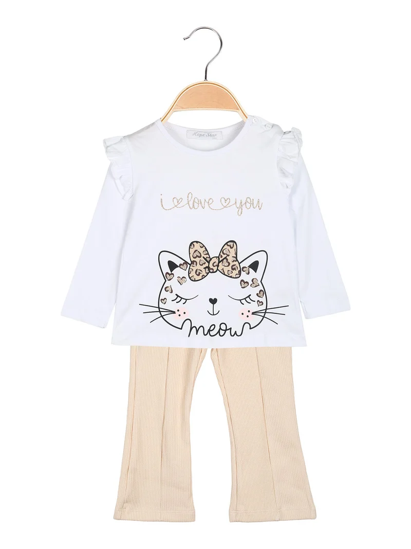 Completo 2 pezzi da neonata con maglietta e leggings a costine - bianco