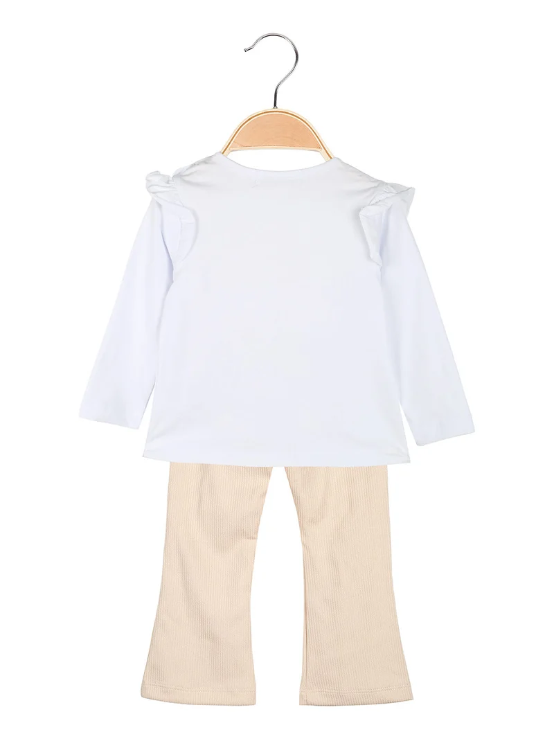 Completo 2 pezzi da neonata con maglietta e leggings a costine - bianco