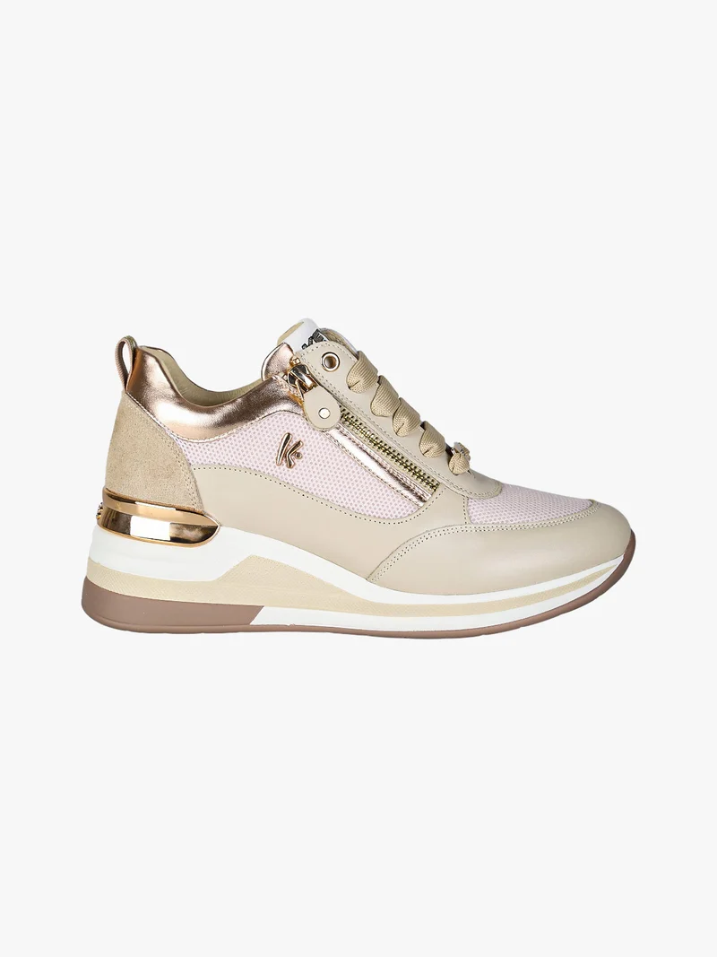Sneakers donna in pelle con zeppa - beige