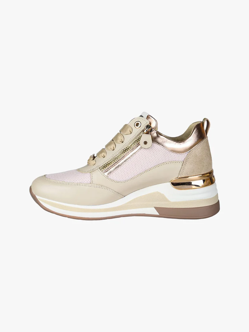 Sneakers donna in pelle con zeppa - beige