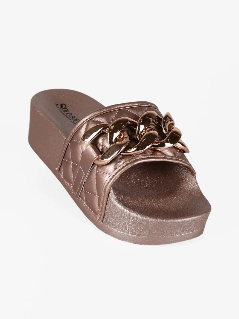 Ciabatte donna con platform e catena - bronzo