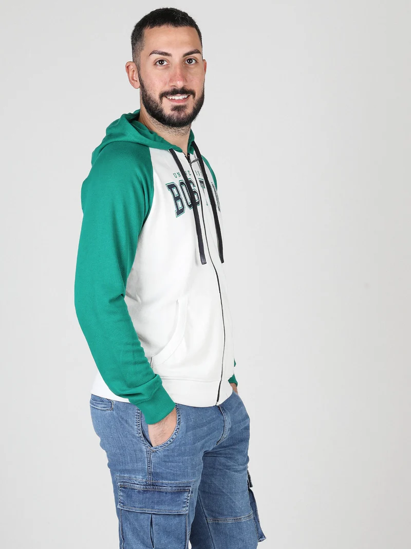 Felpa uomo con cappuccio e zip - verde
