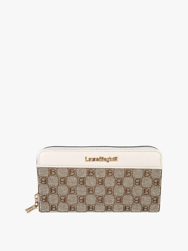 Portafoglio da donna in tessuto con logo - panna
