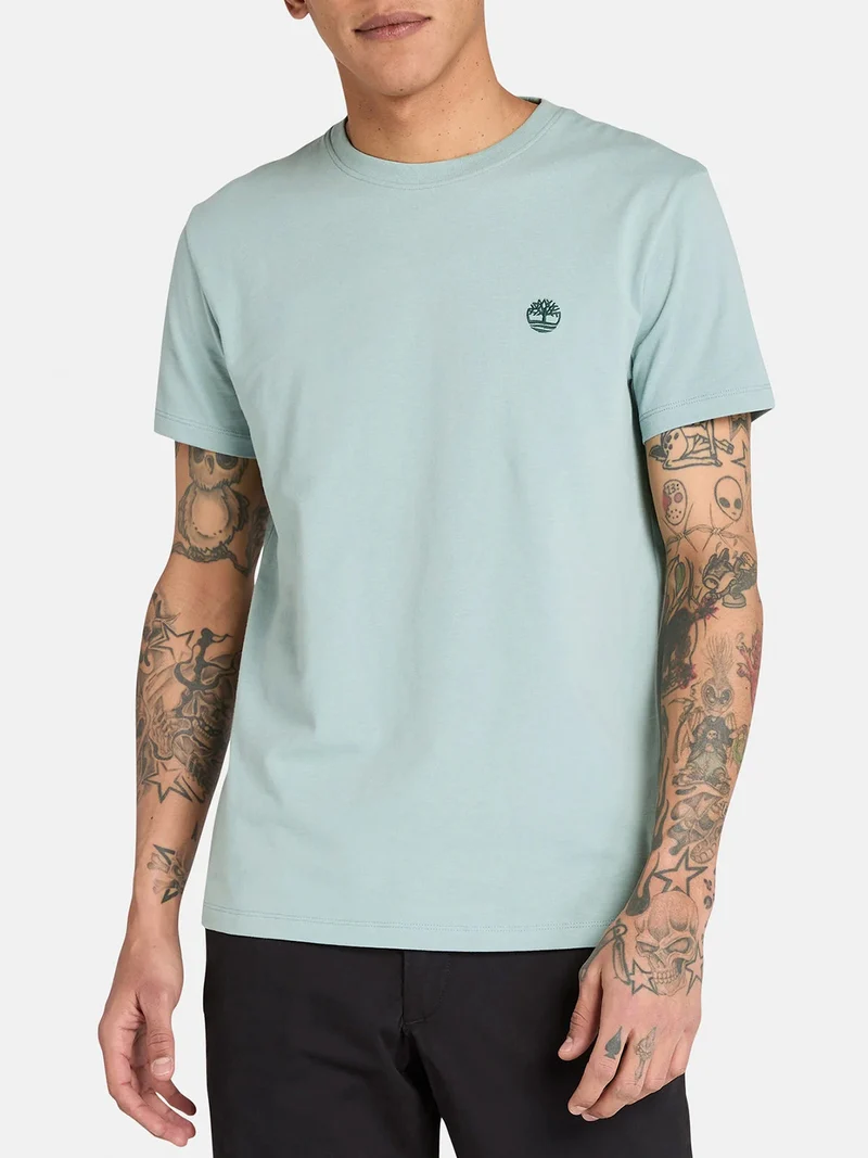 T-shirt girocollo da uomo in cotone con logo - azzurro