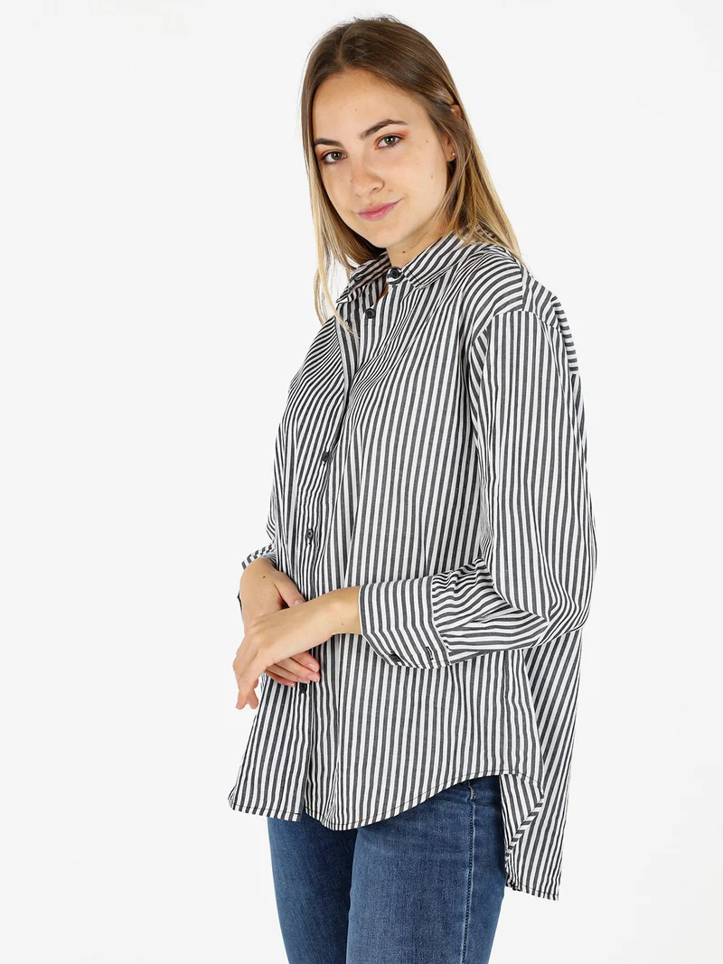 Camicia donna in cotone a righe - grigio