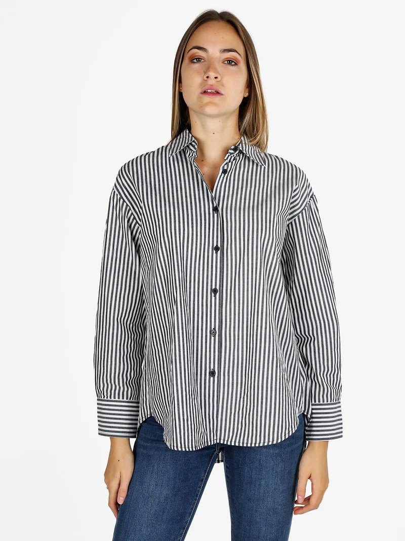 Camicia donna in cotone a righe - grigio