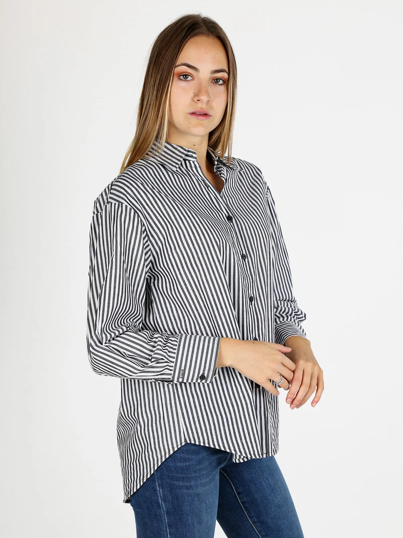 Camicia donna in cotone a righe - grigio
