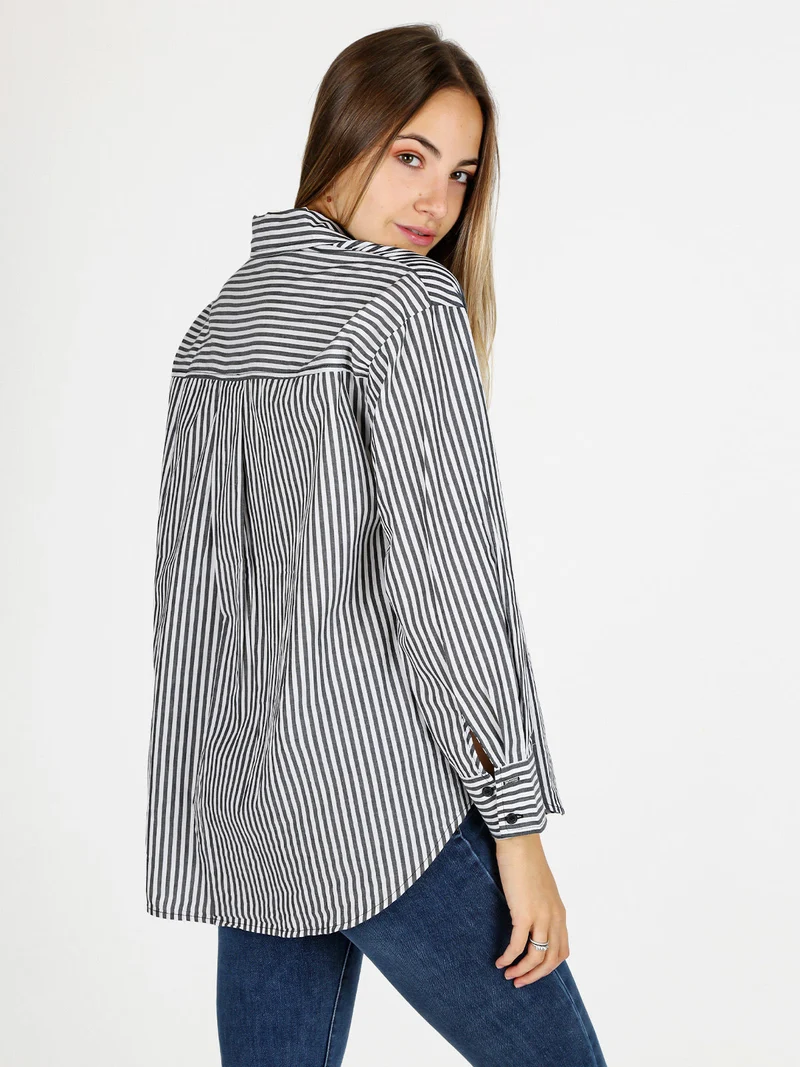 Camicia donna in cotone a righe - grigio