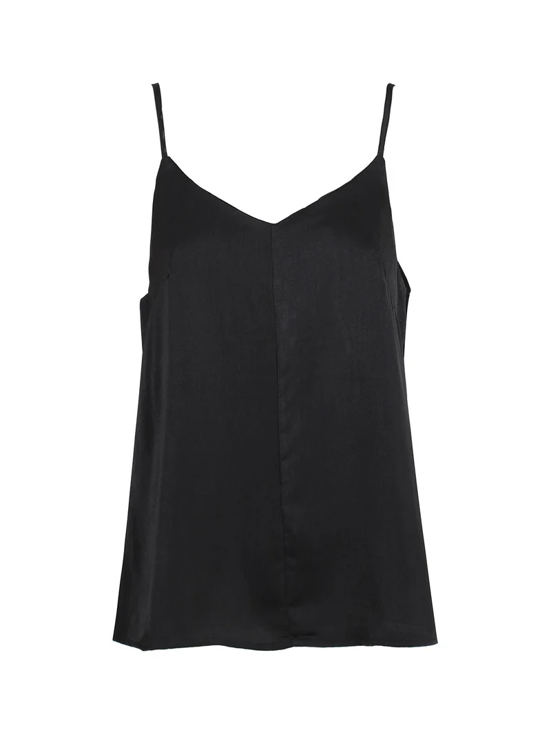 Top donna con spalline sottili effetto raso - nero