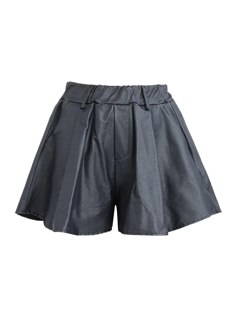 Shorts donna in ecopelle - blu