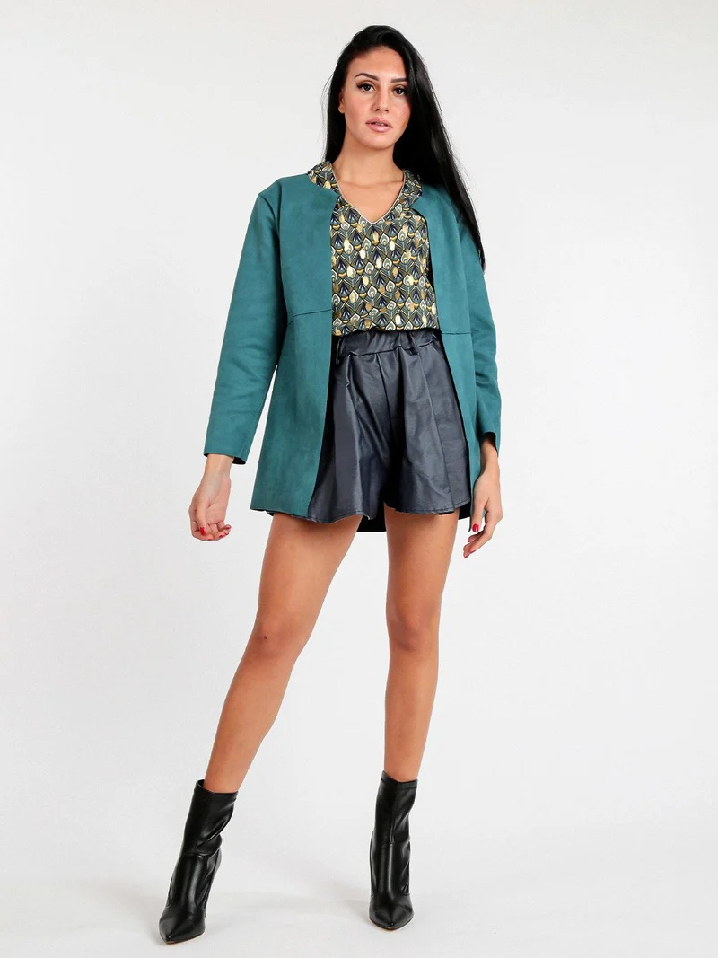 Shorts donna in ecopelle - blu