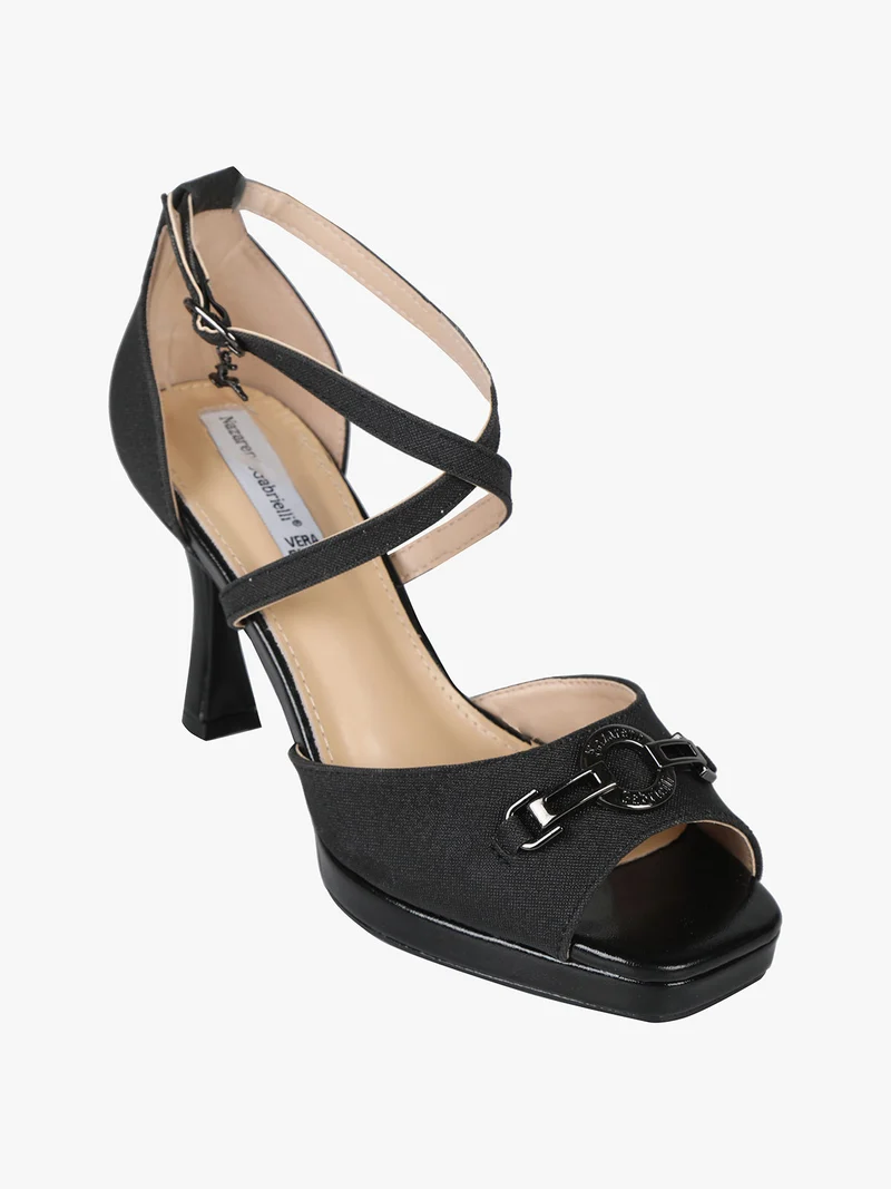 Sandali donna glitterati con tacco a rocchetto - nero