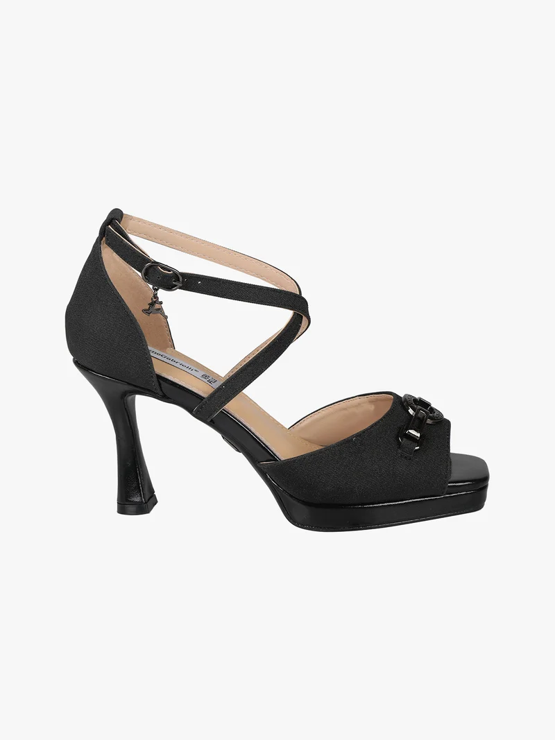 Sandali donna glitterati con tacco a rocchetto - nero