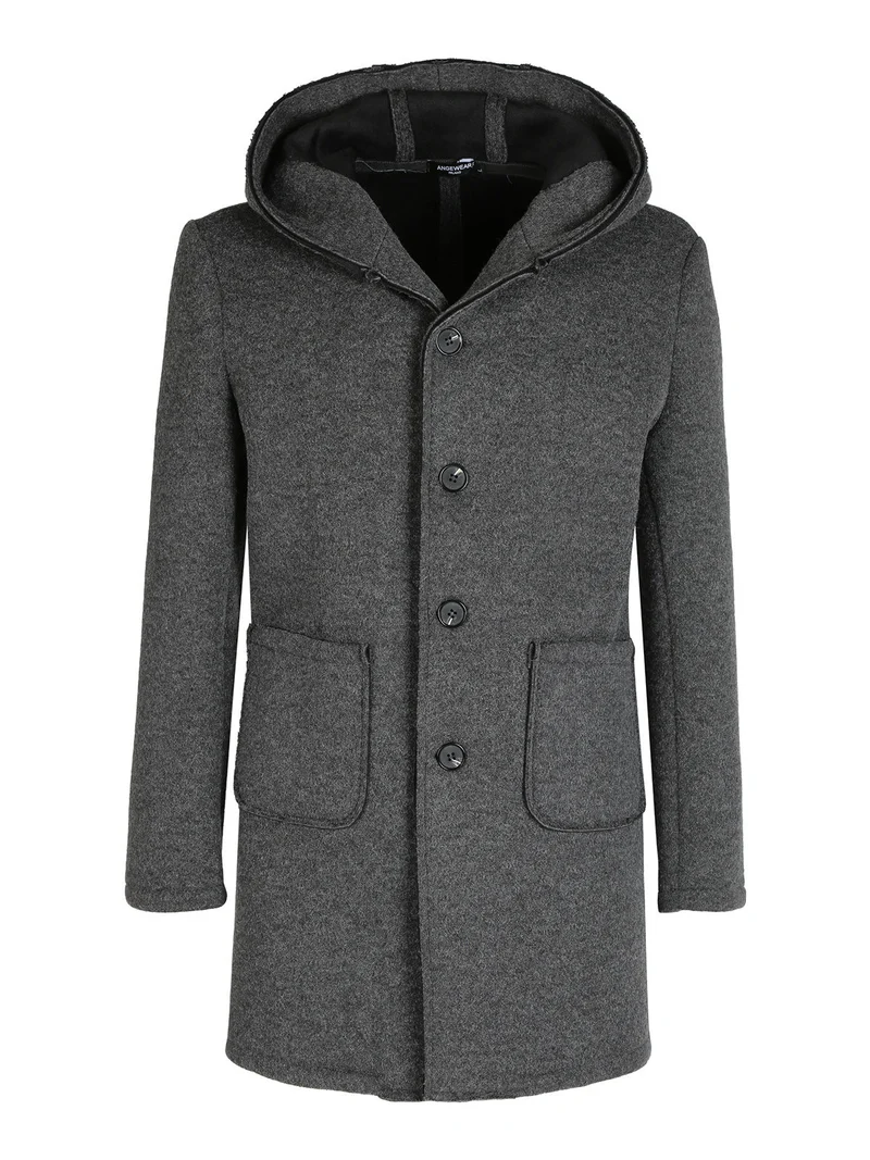 Cappotto misto lana da uomo con cappuccio - grigio scuro